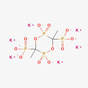 molecular formula C4H6K6O12P4 B12736986 (2,5-Dihydroxy-3,6-dimethyl-1,4,2,5-dioxadiphosphorinane-3,6-diyl)diphosphonic acid P,P'-dioxide, hexapotassium salt CAS No. 97171-82-9
