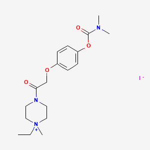 molecular formula C18H28IN3O4 B12737229 Piperazinium, 1-ethyl-4-(2-(p-hydroxyphenoxy)acetyl)-1-methyl-, iodide, dimethylcarbamate CAS No. 102517-18-0