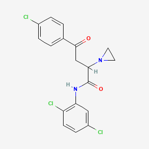 molecular formula C18H15Cl3N2O2 B12737276 alpha-(2-(4-Chlorophenyl)-2-oxoethyl)-N-(2,5-dichlorophenyl)-1-aziridineacetamide CAS No. 116356-08-2