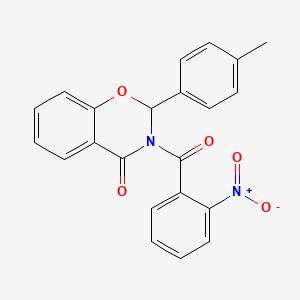 molecular formula C22H16N2O5 B12737536 2,3-Dihydro-2-(4-methylphenyl)-3-(2-nitrobenzoyl)-4H-1,3-benzoxazin-4-one CAS No. 114439-77-9