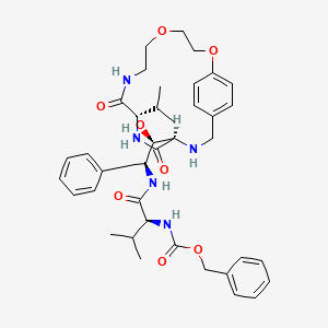 molecular formula C40H53N5O8 B12737576 (1'S,2'S,2''S,9S,12R)-12-(2''-((N-((Benzyloxy)carbonyl)valyl)amino)-1'-hydroxy-3'-phenylprop-1'-yl)-9-(1-methylethyl)-7,10,13-triaza-1,4-diaza-8,11-dioxo(14)paracyclophane CAS No. 180967-88-8