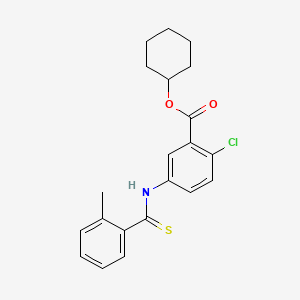 molecular formula C21H22ClNO2S B12737591 Benzoic acid, 2-chloro-5-(((2-methylphenyl)thioxomethyl)amino)-, cyclohexyl ester CAS No. 178870-11-6