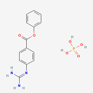 molecular formula C14H16N3O6P B12737619 phenyl 4-(diaminomethylideneamino)benzoate;phosphoric acid CAS No. 111941-80-1
