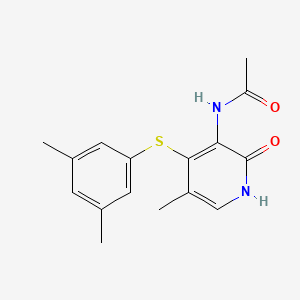 molecular formula C16H18N2O2S B12737635 Acetamide, N-(4-((3,5-dimethylphenyl)thio)-1,2-dihydro-5-methyl-2-oxo-3-pyridinyl)- CAS No. 172469-99-7