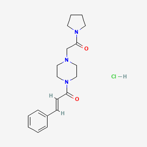 molecular formula C19H26ClN3O2 B12737746 Piperazine, 1-(1-oxo-3-phenyl-2-propenyl)-4-(2-oxo-2-(1-pyrrolidinyl)ethyl)-, monohydrochloride, (E)- CAS No. 88052-44-2
