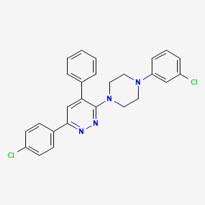 molecular formula C26H22Cl2N4 B12737866 Pyridazine, 6-(4-chlorophenyl)-3-(4-(3-chlorophenyl)-1-piperazinyl)-4-phenyl- CAS No. 190776-54-6
