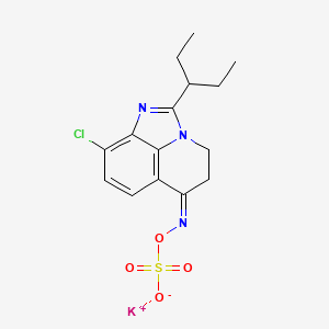 molecular formula C15H17ClKN3O4S B12737881 Hydroxylamine-O-sulfonic acid, N-(9-chloro-2-(1-ethylpropyl)-4,5-dihydro-6H-imidazo(4,5,1-ij)quinolin-6-ylidene)-, potassium salt CAS No. 134601-07-3