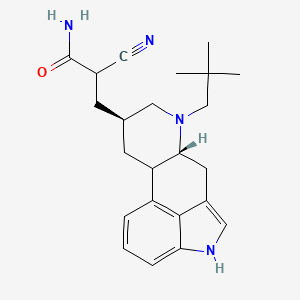 molecular formula C23H30N4O B12737939 Ergoline-8-propanamide, alpha-cyano-6-(2,2-dimethylpropyl)-, (8-beta)- CAS No. 88133-28-2