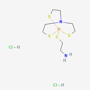 molecular formula C8H20Cl2N2S4Si B12737946 Ethanamine, 2-(2,8,9-trithia-5-aza-1-silabicyclo(3.3.3)undec-1-ylthio)-, dihydrochloride CAS No. 136884-65-6