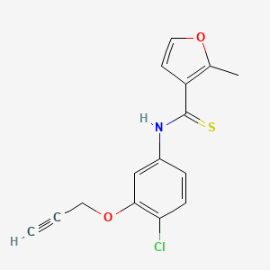 molecular formula C15H12ClNO2S B12737966 3-Furancarbothioamide, N-(4-chloro-3-(2-propynyloxy)phenyl)-2-methyl- CAS No. 178870-51-4