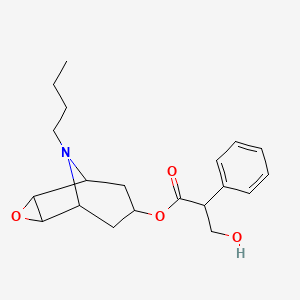 molecular formula C20H27NO4 B12738017 8-Butyl-6alpha,7beta-epoxy-1alphaH,5alphaH-Nortropan-3alpha-ol (-)-tropate (ester) CAS No. 14861-14-4