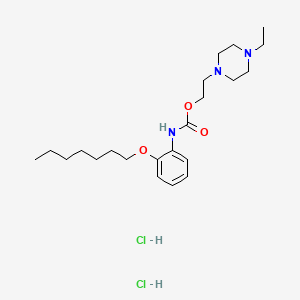 molecular formula C22H39Cl2N3O3 B12738177 Carbamic acid, (2-(heptyloxy)phenyl)-, 2-(4-ethyl-1-piperazinyl)ethyl ester, dihydrochloride CAS No. 141312-20-1