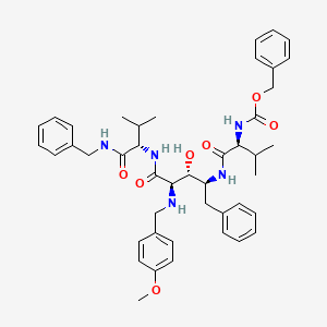 molecular formula C44H55N5O7 B12738278 (2R,3R,4S)-N-(2-((4-Methoxyphenyl)methylamino)-4-((N-((benzyloxy)carbonyl)valyl)amino)-3-hydroxy-5-phenylpentanoyl)valine benzylamide CAS No. 161277-28-7