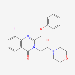 molecular formula C21H20IN3O4 B12738281 Morpholine, 4-((8-iodo-4-oxo-2-(phenoxymethyl)-3(4H)-quinazolinyl)acetyl)- CAS No. 85063-21-4