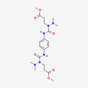 molecular formula C20H32N6O6 B12738364 Propanoic acid, 3,3'-(1,4-phenylenebis(iminocarbonyl(dimethylhydrazono)))bis-, dimethyl ester CAS No. 96804-60-3