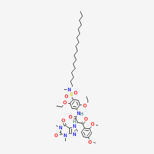 molecular formula C47H70N6O10S B12738375 N-(2,5-Diethoxy-4-((methyloctadecylamino)sulphonyl)phenyl)-alpha-(2,4-dimethoxybenzoyl)-1,2,3,6-tetrahydro-1,3-dimethyl-2,6-dioxo-7H-purine-7-acetamide CAS No. 85099-39-4