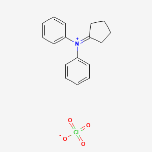 molecular formula C17H18ClNO4 B12738410 Benzenaminium, N-cyclopentylidene-N-phenyl-, perchlorate CAS No. 26529-13-5