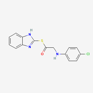 molecular formula C15H12ClN3OS B12738469 Ethanethioic acid, ((4-chlorophenyl)amino)-, S-1H-benzimidazol-2-yl ester CAS No. 83408-84-8