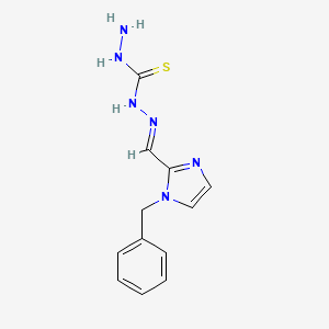 molecular formula C12H14N6S B12738470 ((1-(Phenylmethyl)-1H-imidazol-2-yl)methylene)carbonothioic dihydrazide CAS No. 134221-23-1