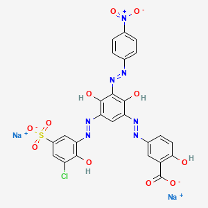 molecular formula C25H14ClN7Na2O11S B12738506 Disodium 5-((5-((3-chloro-2-hydroxy-5-sulphonatophenyl)azo)-2,4-dihydroxy-3-((4-nitrophenyl)azo)phenyl)azo)salicylate CAS No. 83968-51-8