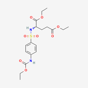 molecular formula C18H26N2O8S B12738559 L-Glutamic acid, N-((4-((ethoxycarbonyl)amino)phenyl)sulfonyl)-, diethyl ester CAS No. 81865-27-2