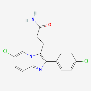 molecular formula C16H13Cl2N3O B12738596 Imidazo(1,2-a)pyridine-3-propanamide, 6-chloro-2-(4-chlorophenyl)- CAS No. 88965-04-2
