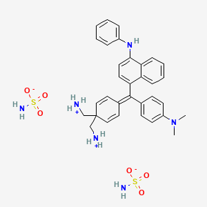 molecular formula C33H40N6O6S2 B12738603 (4-((4-Anilino-1-naphthyl)(4-(dimethylamino)phenyl)methylene)cyclohexa-2,5-dien-1-ylidene)dimethylammonium sulphamate CAS No. 84962-90-3