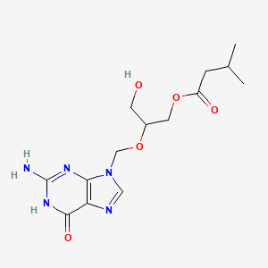 molecular formula C14H21N5O5 B12738628 Isovalarylganciclovir CAS No. 1219792-41-2