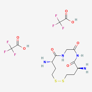molecular formula C14H20F6N4O7S2 B12738637 Glycinamide, glycyl-N-(2-mercaptoethyl)-, (2-2')-disulfide, bis(trifluoroacetate) CAS No. 117370-25-9