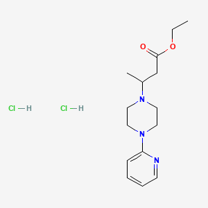 molecular formula C15H25Cl2N3O2 B12738687 beta-Methyl-4-(2-pyridinyl)-1-piperazinepropionic acid ethyl ester dihydrochloride CAS No. 104373-92-4