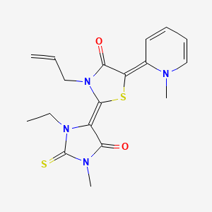molecular formula C18H20N4O2S2 B12738688 3-Allyl-2-(3-ethyl-1-methyl-5-oxo-2-thioxoimidazolidin-4-ylidene)-5-(1-methylpyridin-2(1H)-ylidene)thiazolidin-4-one CAS No. 67847-13-6