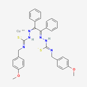 molecular formula C32H30CuN6O2S2 B12738883 Copper, ((2,2'-(1,2-diphenyl-1,2-ethanediylidene)bis(N-((4-methoxyphenyl)methyl)hydrazinecarbothioamidato))(2-)-N(sup 2),N(sup 2'),S,S')-, (SP-4-2)- CAS No. 123992-02-9