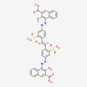 molecular formula C36H24N4O12S2 B12738897 4-((4-(2-(4-((3-Carboxy-2-hydroxy-1-naphthyl)diazenyl)-2-sulfophenyl)vinyl)-3-sulfophenyl)diazenyl)-3-hydroxy-2-naphthoic acid CAS No. 6276-96-6