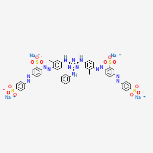 molecular formula C47H34N14Na4O12S4 B12738970 Tetrasodium 2,2'-((6-anilino-1,3,5-triazine-2,4-diyl)bis(imino(2-methyl-4,1-phenylene)azo))bis(5-((4-sulphonatophenyl)azo)benzenesulphonate) CAS No. 73398-50-2
