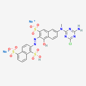 molecular formula C24H16ClN7Na2O10S3 B12739151 Disodium hydrogen 2-((6-((4-amino-6-chloro-1,3,5-triazin-2-yl)methylamino)-1-hydroxy-3-sulphonato-2-naphthyl)azo)naphthalene-1,5-disulphonate CAS No. 59970-93-3