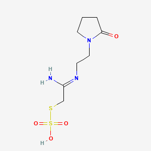 molecular formula C8H15N3O4S2 B12739278 Thiosulfuric acid, S-(2-imino-2-((2-(2-oxo-1-pyrrolidinyl)ethyl)amino)ethyl) ester CAS No. 117018-96-9