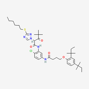molecular formula C41H60ClN5O4S B12739303 N-(5-((4-(2,4-Bis(tert-pentyl)phenoxy)butyryl)amino)-2-chlorophenyl)-alpha-(2,2-dimethylpropionyl)-3-(hexylthio)-1H-1,2,4-triazole-1-acetamide CAS No. 79285-13-5
