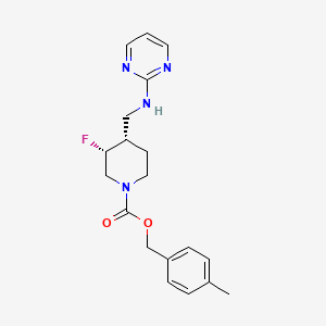 molecular formula C19H23FN4O2 B12739354 1-Piperidinecarboxylic acid, 3-fluoro-4-((2-pyrimidinylamino)methyl)-, (4-methylphenyl)methyl ester, (3R,4S)- CAS No. 808732-99-2