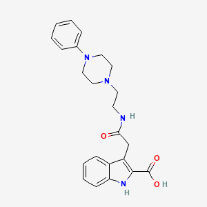 molecular formula C23H26N4O3 B12739373 1H-Indole-2-carboxylic acid, 3-(2-oxo-2-((2-(4-phenyl-1-piperazinyl)ethyl)amino)ethyl)- CAS No. 184691-28-9
