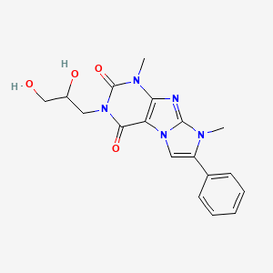 molecular formula C18H19N5O4 B12739389 3-(2,3-Dihydroxypropyl)-1,8-dimethyl-7-phenyl-1H-imidazo(2,1-f)purine-2,4(3H,8H)-dione CAS No. 85592-16-1