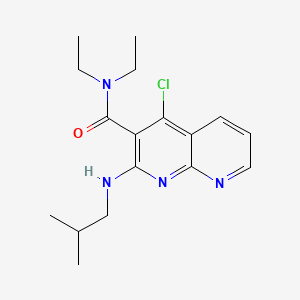 molecular formula C17H23ClN4O B12739454 1,8-Naphthyridine-3-carboxamide, 4-chloro-N,N-diethyl-2-((2-methylpropyl)amino)- CAS No. 156991-95-6