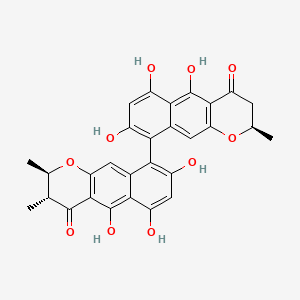 molecular formula C29H24O10 B12739486 5,6,8-Trihydroxy-2,3-dimethyl-9-(5,6,8-trihydroxy-2-methyl-4-oxo-2,3-dihydrobenzo[g]chromen-9-yl)-2,3-dihydrobenzo[g]chromen-4-one CAS No. 108906-68-9