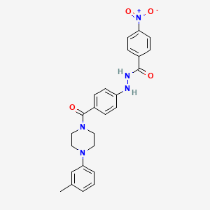 molecular formula C25H25N5O4 B12739487 N'-[4-[4-(3-methylphenyl)piperazine-1-carbonyl]phenyl]-4-nitrobenzohydrazide CAS No. 109358-73-8