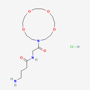 molecular formula C16H32ClN3O6 B12739493 Butanamide, 4-amino-N-(2-oxo-2-(1,4,7,10-tetraoxa-13-azacyclopentadec-13-yl)ethyl)-, monohydrochloride CAS No. 116989-38-9