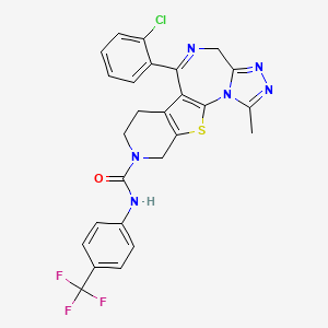 molecular formula C26H20ClF3N6OS B12739620 9-(2-chlorophenyl)-3-methyl-N-[4-(trifluoromethyl)phenyl]-17-thia-2,4,5,8,14-pentazatetracyclo[8.7.0.02,6.011,16]heptadeca-1(10),3,5,8,11(16)-pentaene-14-carboxamide CAS No. 132418-43-0