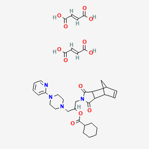 molecular formula C36H44N4O12 B12739670 (E)-but-2-enedioic acid;[1-(3,5-dioxo-4-azatricyclo[5.2.1.02,6]dec-8-en-4-yl)-3-(4-pyridin-2-ylpiperazin-1-yl)propan-2-yl] cyclohexanecarboxylate CAS No. 84916-44-9