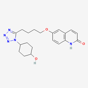 molecular formula C20H25N5O3 B12739799 2(1H)-Quinolinone, 6-(4-(1-(trans-4-hydroxycyclohexyl)-1H-tetrazol-5-yl)butoxy)- CAS No. 98360-34-0