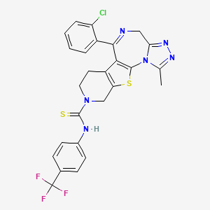 molecular formula C26H20ClF3N6S2 B12739894 9-(2-chlorophenyl)-3-methyl-N-[4-(trifluoromethyl)phenyl]-17-thia-2,4,5,8,14-pentazatetracyclo[8.7.0.02,6.011,16]heptadeca-1(10),3,5,8,11(16)-pentaene-14-carbothioamide CAS No. 132418-44-1