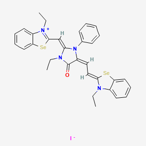 molecular formula C32H31IN4OSe2 B12739918 3-Ethyl-2-((1-ethyl-4-((3-ethyl-3H-benzoselenazol-2-ylidene)ethylidene)-5-oxo-3-phenylimidazolidin-2-ylidene)methyl)benzoselenazolium iodide CAS No. 93964-28-4