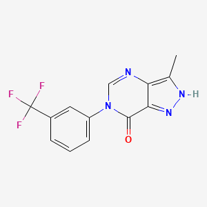 molecular formula C13H9F3N4O B12739928 7H-Pyrazolo(4,3-d)pyrimidin-7-one, 1,6-dihydro-3-methyl-6-(3-(trifluoromethyl)phenyl)- CAS No. 86927-79-9